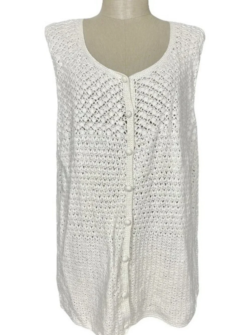 Vintage Liz Claiborne Crochet Knit Sweater Vest Tunic Button Front Size Large